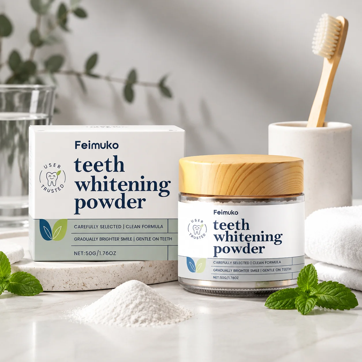 50g Fresh Breath Tooth Powder Gentle Stain Cleansing with Menthol Hydroxyapatite Daily Oral Care for Men Women