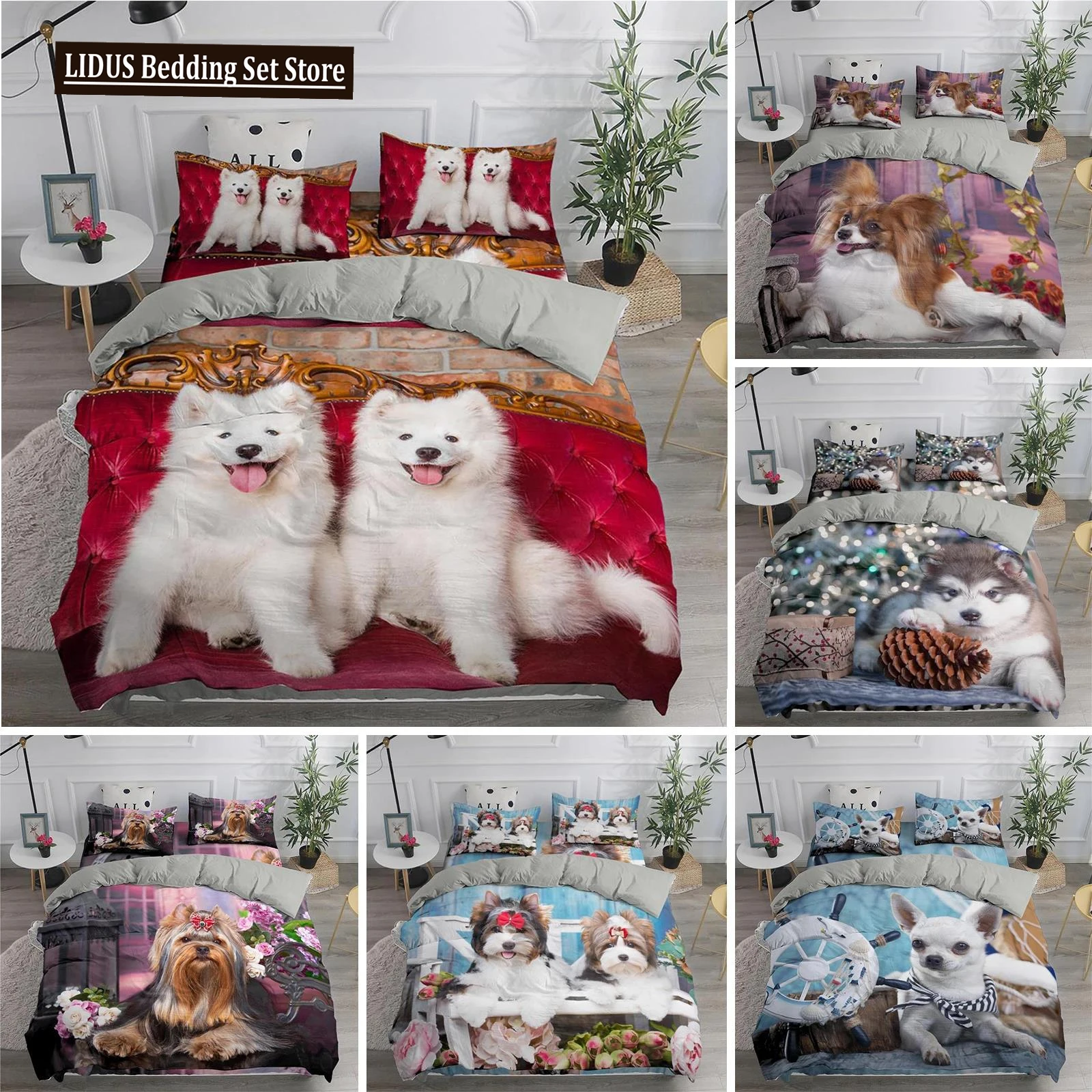 

Dog Duvet Cover Set King Size Cute Samoyed Smiling Angel Twin Bedding Set For Kids Teens Girl Lovely Puppy Polyester Quilt Cover