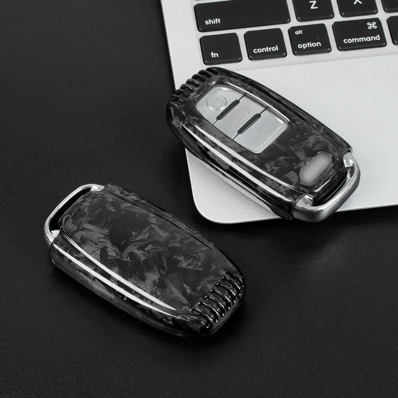 For Audi Key Fob Cover With Keychain , Carbon Fiber Key Case Protector For Audi A4 A4L A5 A6 A6L A7 A8 Q5 Q8 R8 RS4 RS5 RS6 RS7