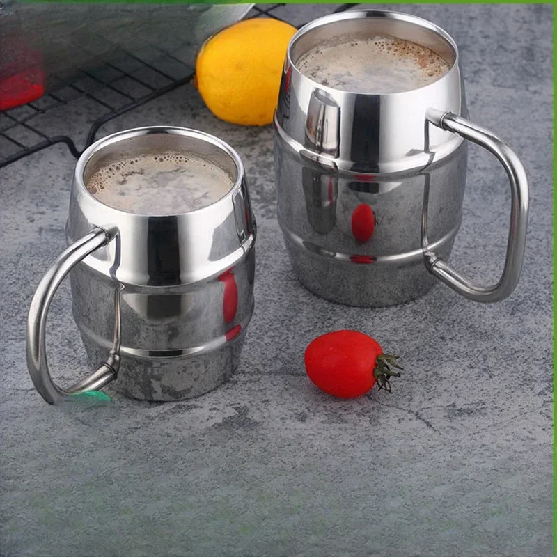 

Hot Sale Double Wall Stainless Steel Beer Mug Portable Coffee Tea Cups Travel Tumbler Office Use Water Cup with Handle Drinkware