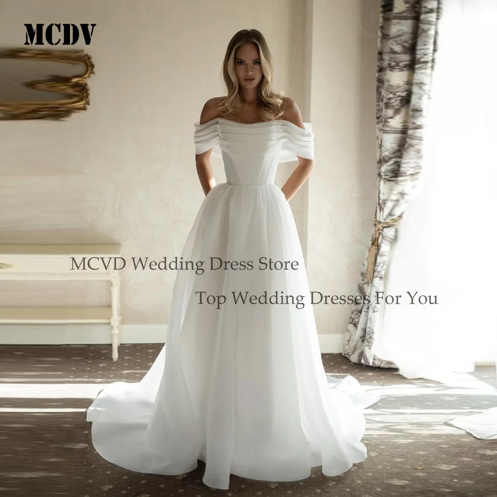 

MCDV Off Shoulder Wedding Dresses With Pocket A-Line Organza Strapless vestidos de novia Elegant Bride Gowns 2025 Customized