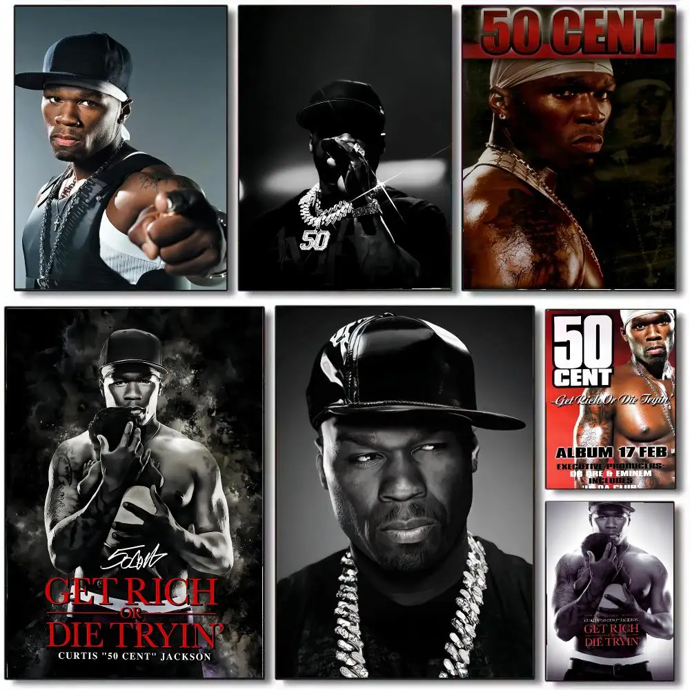 Rapper 50 C-Cent Poster Wall Art Printed Decor Sticker Stylish Home Gift for Living Room Bedroom Corridor Cafe