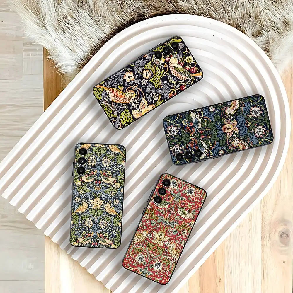 

William Morris Strawberry Thief For Samsung Galaxy A73,31,32,72,41,53,52,71,22,5G,Note,J7,8,9 Soft Black Phone Case