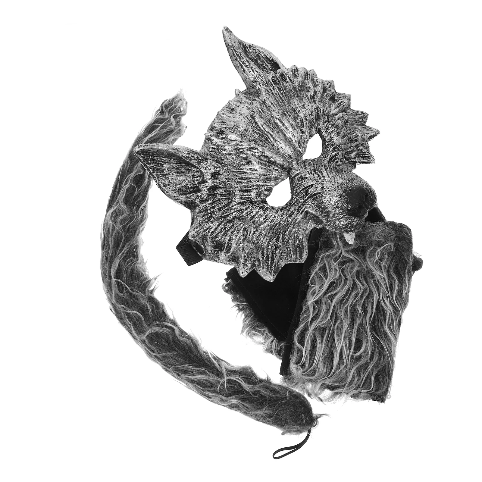 

1 set Wolf Cosplay Costume Silver Velvet Mask Gloves Tail Halloween Animal Costume Set Festive Prop Toy