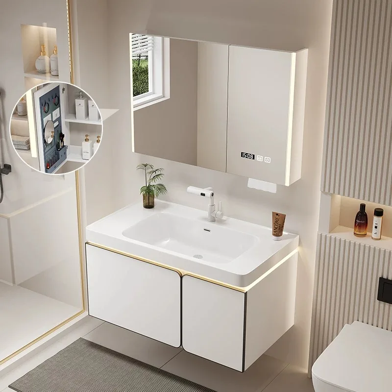 

Modern Bathroom Cabinet Ceramic Integrated Basin Combination Intelligent Bathroom Washbasin Cabinets Armadietto Hotel Furniture