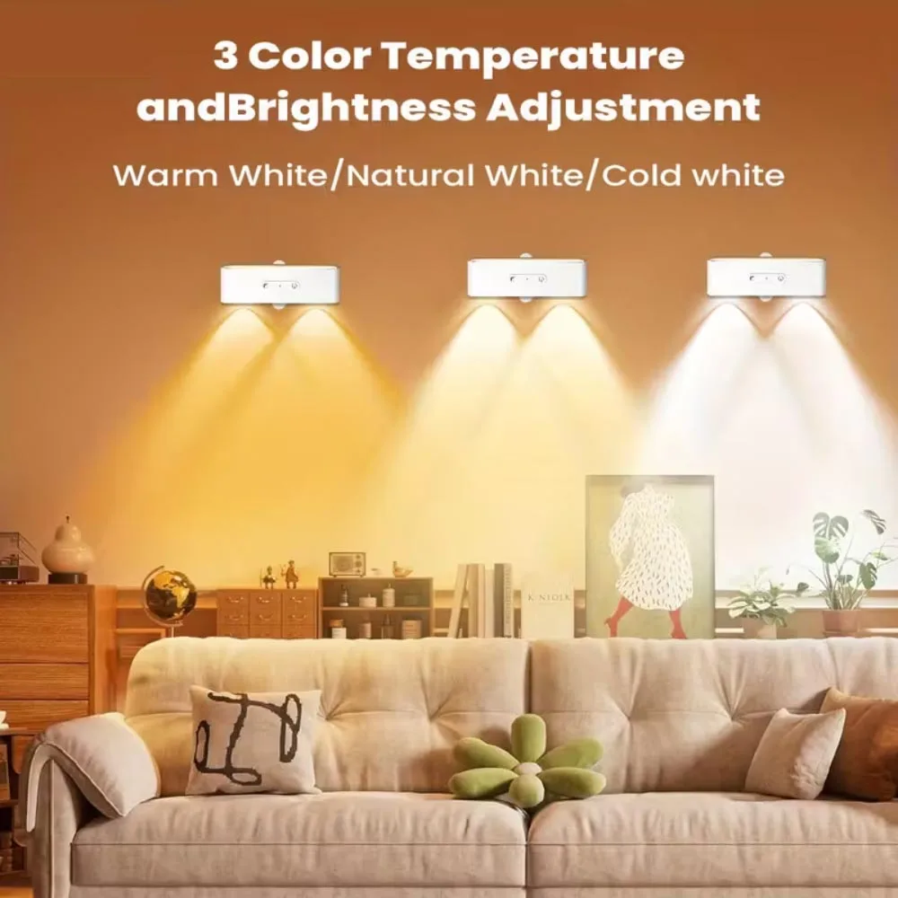 مصباح حائط مربع مغناطيسي - 3 مصابيح قابلة للتعديل مع 3 درجات حرارة ألوان، قابلة للتعتيم، 360 درجة ° قابل للدوران لغرفة النوم في خزانة الملابس #3