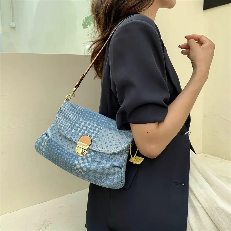 Trendy Design Denim Handbags and Purses Women Shoulder Bags 2022 High Quality Underarm Totes Ladies Messenger Bag