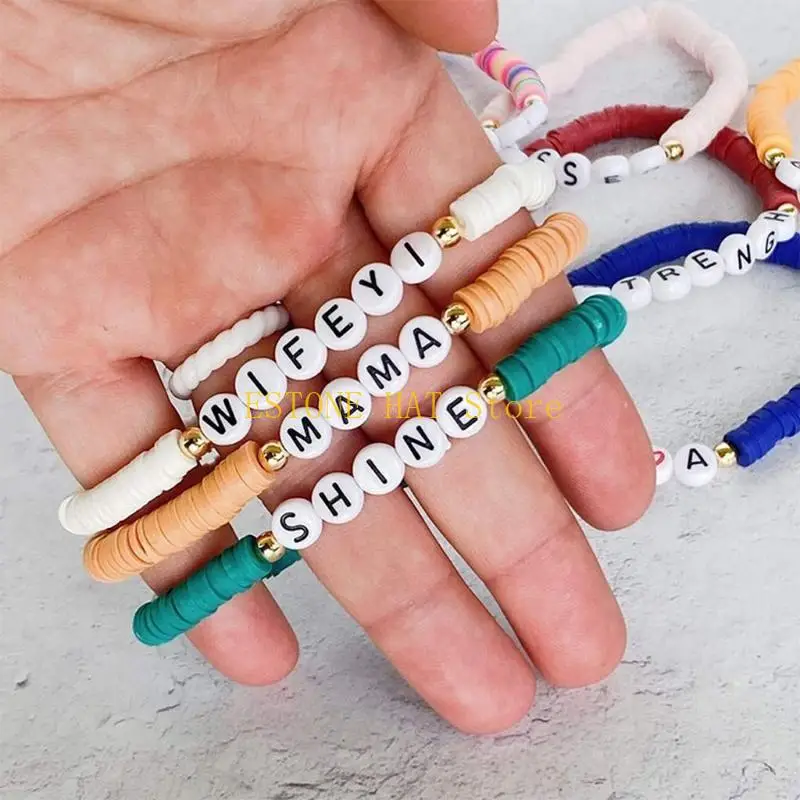 49MF Making Glass  Beads Alphabet Beads Acrylic Letter Beads Elastic String Cord