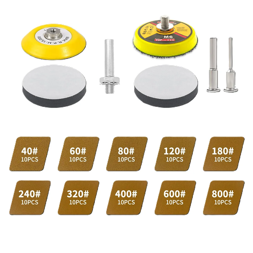 3 Inch Premium Gold Sandpaper Kit 107 Pcs Attachment Polishing Kit with Backing Pad 40-800 Grit for Automotive Woodworking