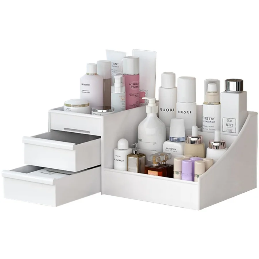 Makeup Organizer for Vanity, Large White Desk Organizer for Cosmetics,Bathroom Counter Organizer and Skin Care Organizer, Perfec