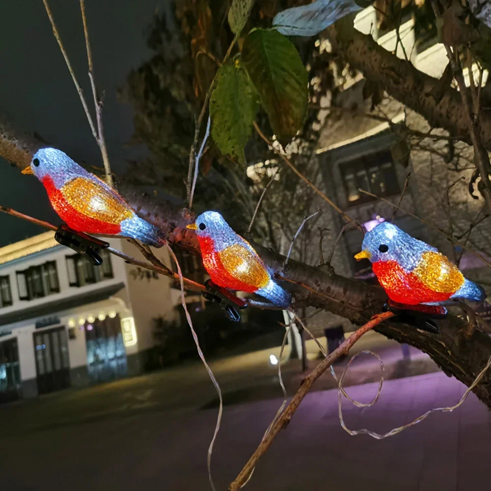 5 IN 1 Solar Bird String Lights with Clip Acrylic Crystal Ourdoor Garden Decor Garland String Solar Led Lamp