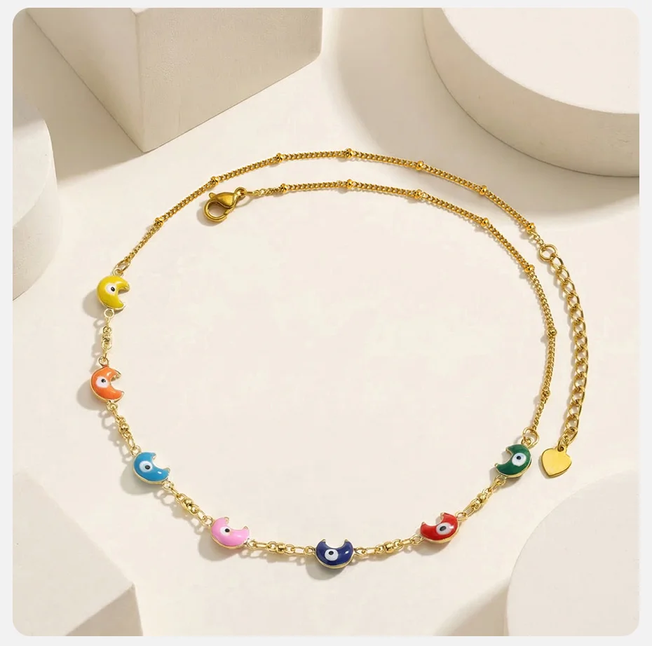 Vnox Goldfarbene, bunte Emaille-Mond-Abstandshalterperlen für Halsketten, Armbänder und Fußkettchen für Damen – Sommer-Reise-Schmuck – Detail 6