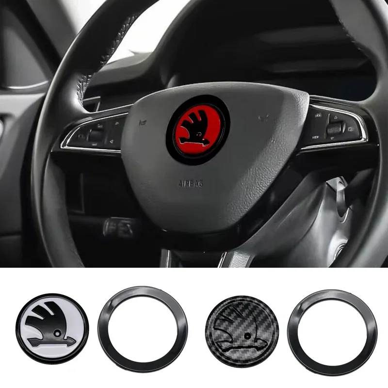 

ABS Car Steering Wheel Emblem Badge Sticker Decals For Skoda Octavia Superb Rapid Kodiaq Karoq Fabia Kamiq Enyaq Citigo Vision