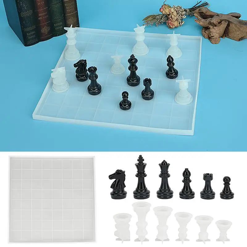 Hot Sale 1 Set DIY Drop Glue International Chess Crystal Epoxy Resin Mold 3D Chess Piece Silicone Mould Accessories