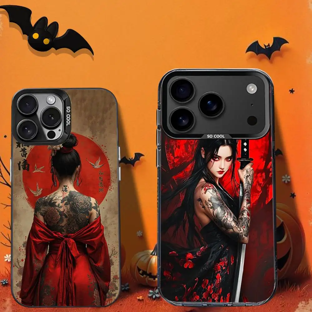 

Samurai Art J-Japan Geisha Phone Case For iPhone 16,12,13,17,15,1,11,Mini,Pro,SE,XS,MAX,Black Matte Silicone Cover