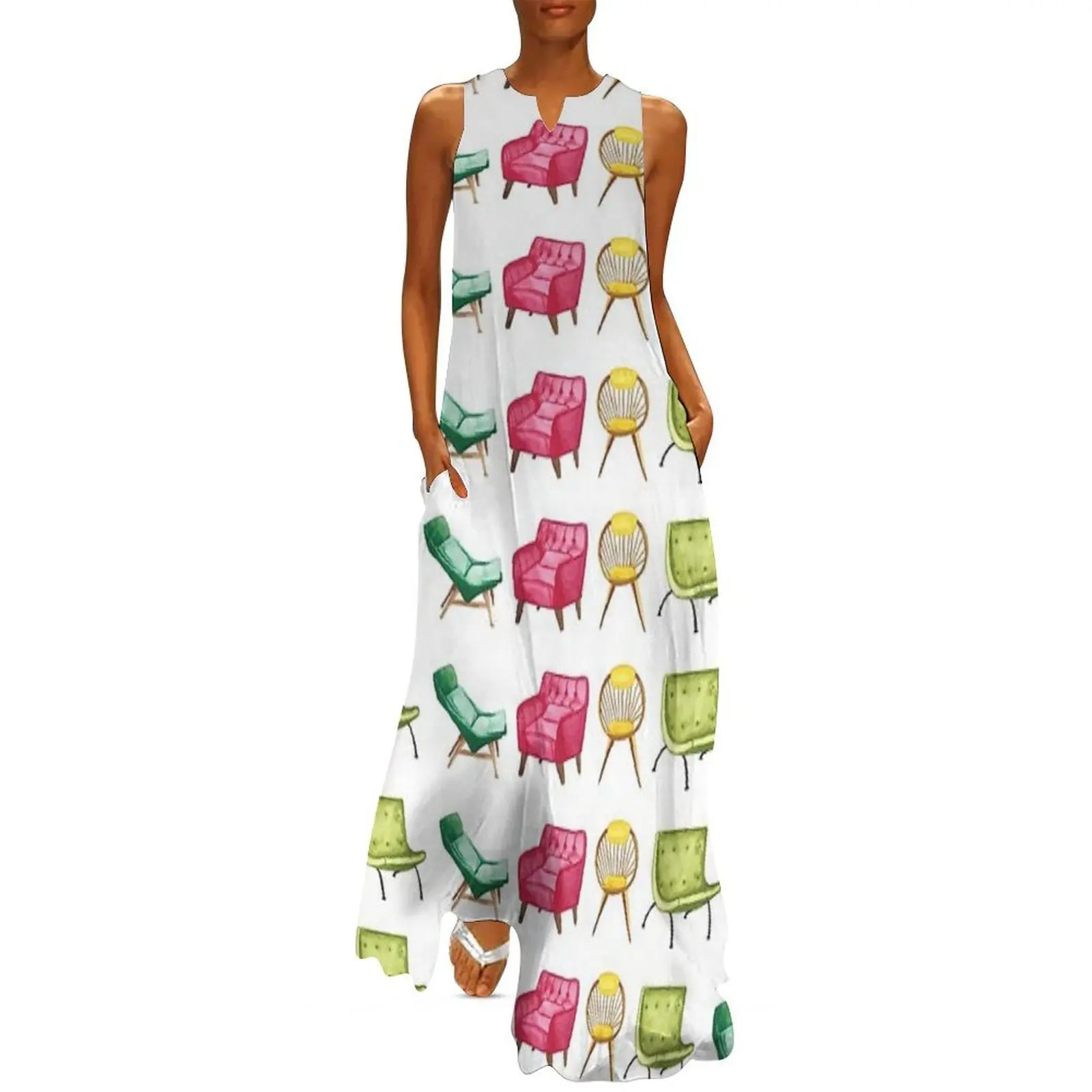 

Mid Century Modern Chairs Watercolor Long Dress Female clothing summer dresses for women 2025 Woman's evening dress