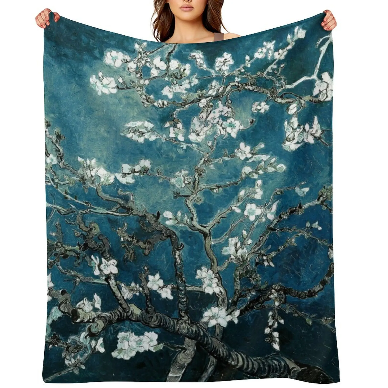 

Van Gogh Almond Blossoms Dark Teal Throw Blanket christmas gifts Polar bed plaid Furry Blankets