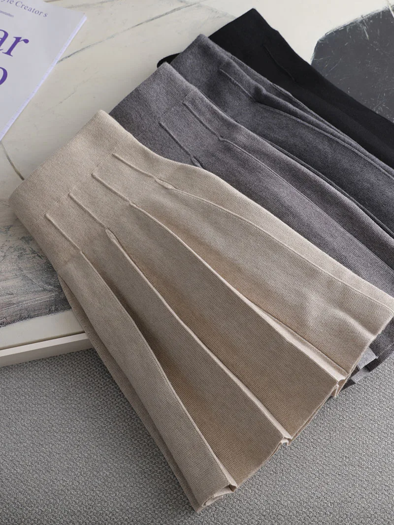Ezsskj Autumn winter a-line thick short SWEATER Skirt Women good quality cute pleated mini skirt female elegant knit skirt