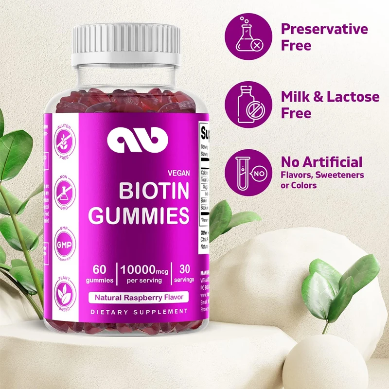 

Vitamin biotin gummies 10000 micrograms for stronger hair, skin, and nails -60 vegetarian gummies