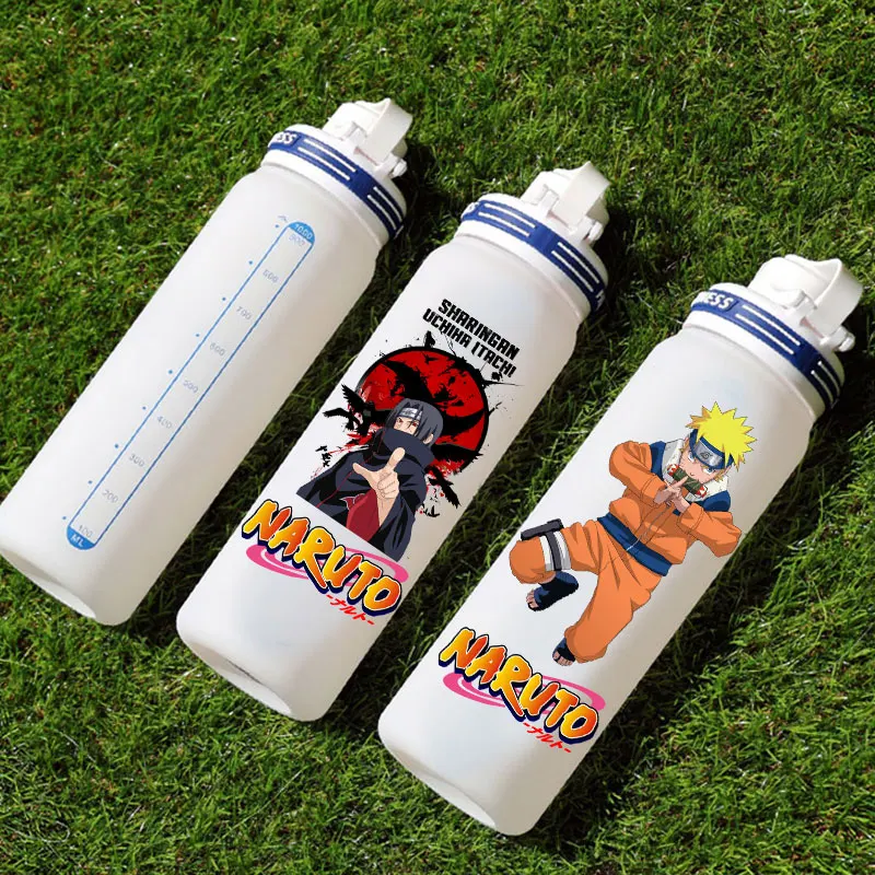 

For NARUTO -ナルト 1000ml Frosted Water Bottle Water Cup with Scale Line For White Plastic Cup Uchiha Sasuke Anime Animation