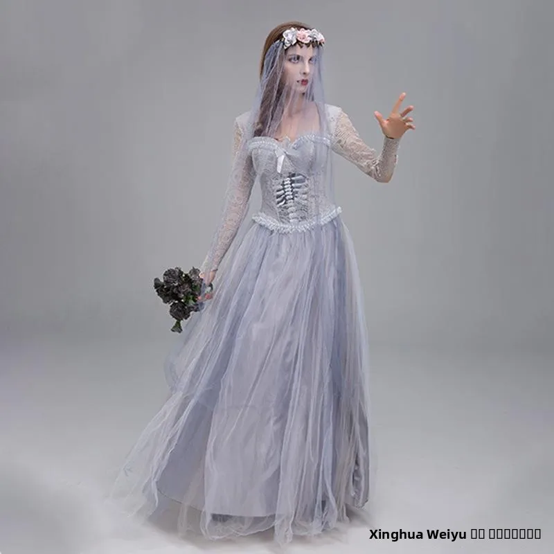 loween Cosplay Dr Costume da Sposa Fantasma da Donna Set Performance Outfit Costume di Scena Etnico Tradizionale Cinese da Donna