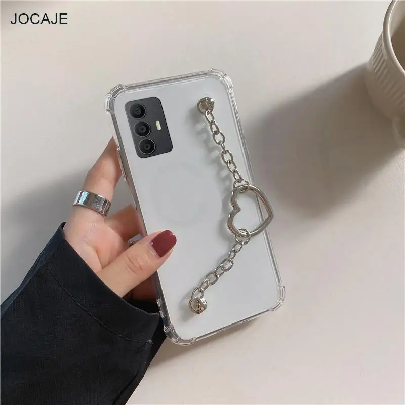 Soft Silicone Transparent Phone Case For TCL 306 305 30SE 3D Love Heart Wriststrap Chain Clear Phone Cover For TCL 305 306 30SE