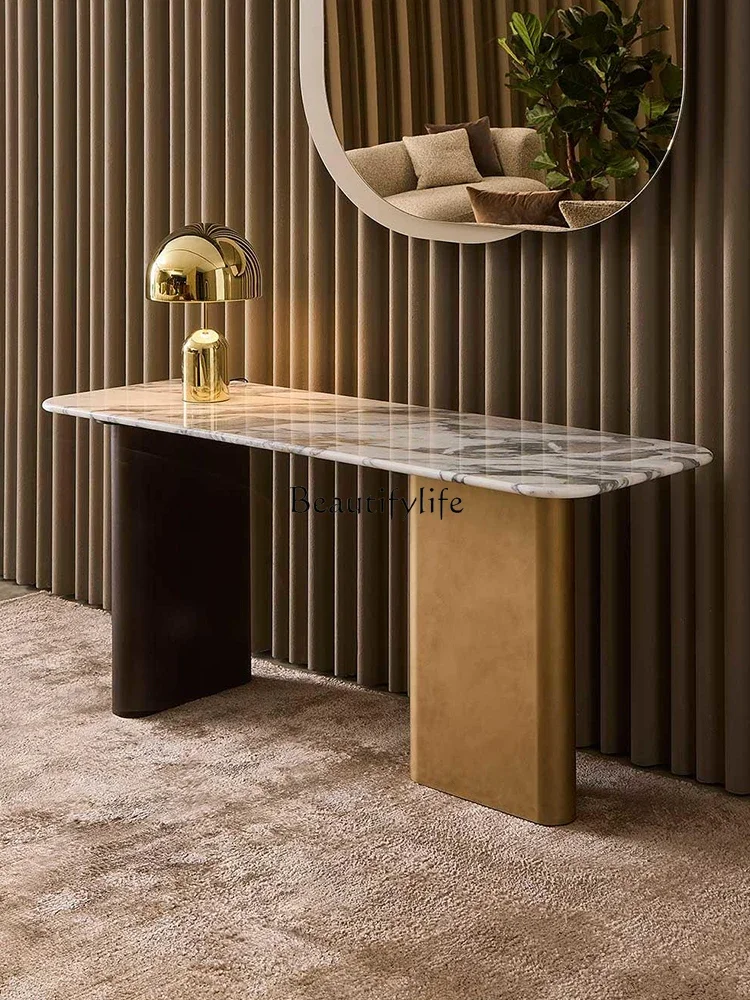 

LXPure natural travertine entrance table high-end entry light luxury style against the wall villa Italian minimalist entrancesss