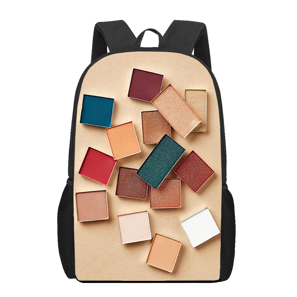 Bolsas escolares de arte para niños y niñas, morral con estampado de lápiz labial y sombra de ojos, Mochila de hombro para estudiantes