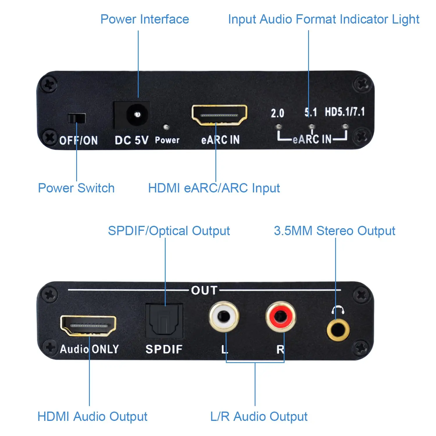 192KHz eARC/ARC Audio Extractor HDMI eARC ARC Audio to HDMI SPDIF Optical L/R 3.5mm Stereo out Digital to Analog Aduio Converter