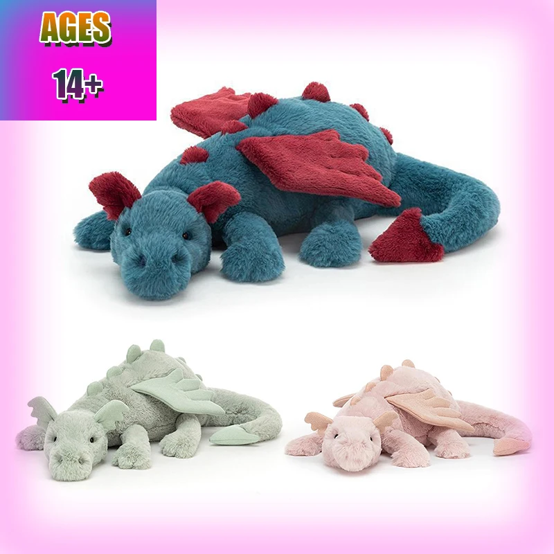 1 Uds. Juguete de peluche de dragón volador de dibujos animados con alas azul verde blanco rosa dragón largo juguete de peluche almohada regalo para niño y niña