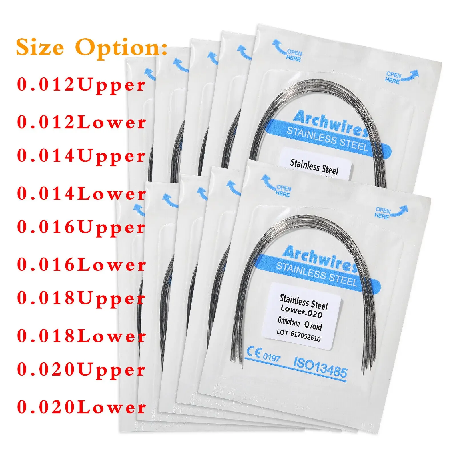 

100PCS/10Packs Dental Orthodontic Stainless Steel Arch Wire Ovoid Form Round Upper/Lower