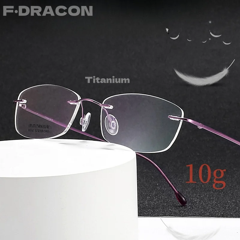 

Ultra-light Pure Titanium Women's Rimless Gasses Frame Flexible Oval Anti-blue Light Optical Prescription Glasses For Men 9010