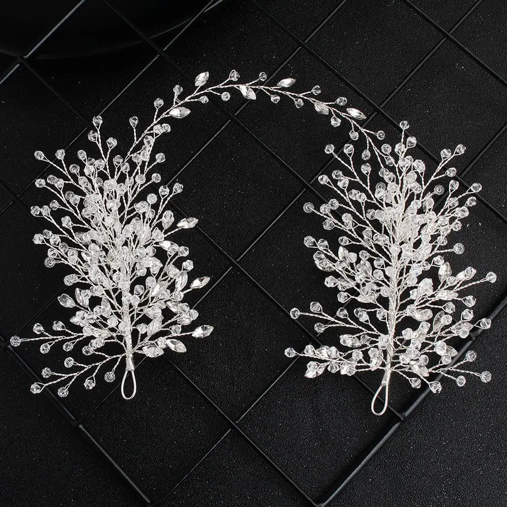 اليدوية كريستال الزفاف عقال الفضة الزفاف التبعي طويل هيرباند الأميرة حفلة فاينز أغطية الرأس مجوهرات الشعر للنساء