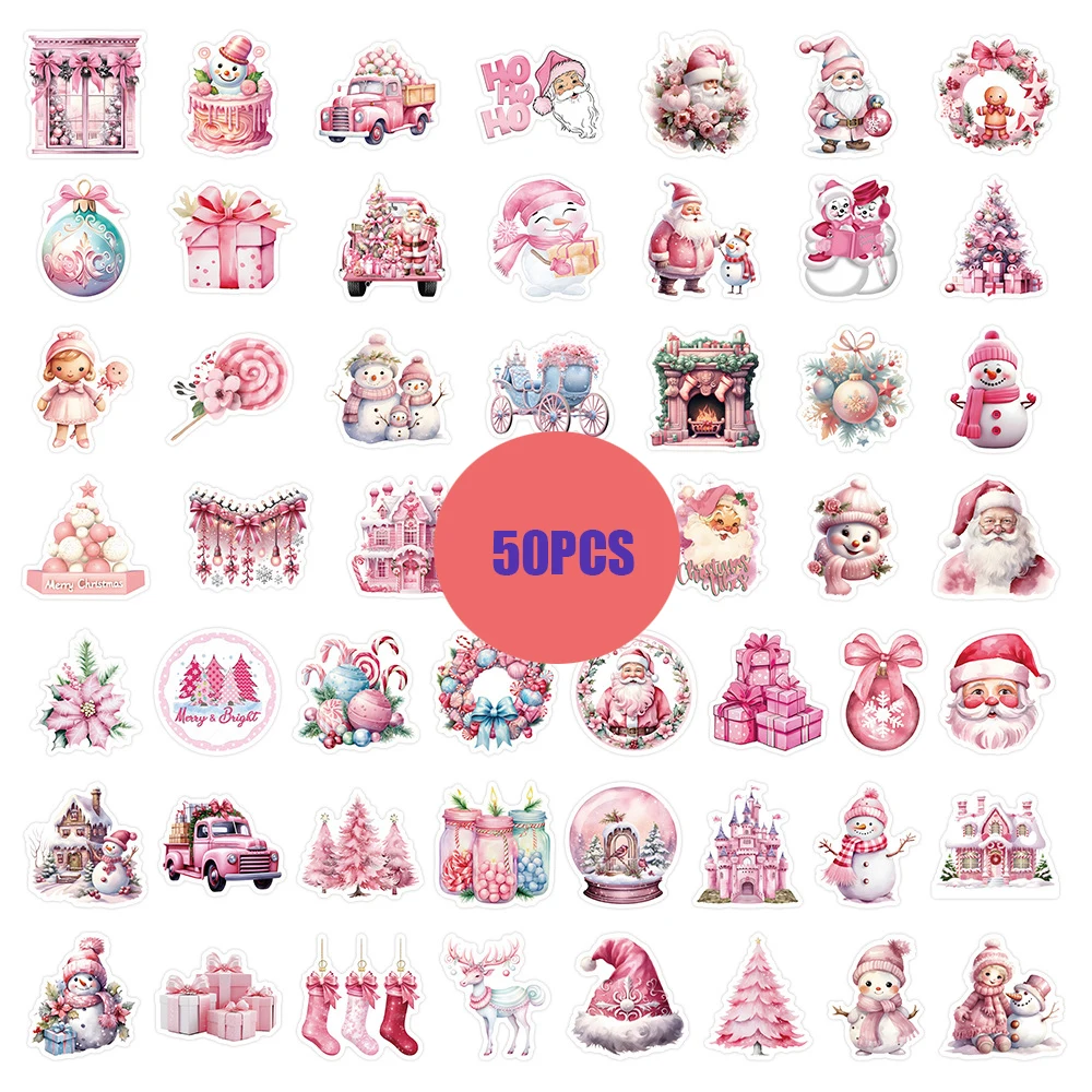 

10/50PCS Pink Christmas Stickers Girly Heart Window Sill Socks Graffiti Decal Decoration Luggage Laptop Fridge Helmet Kid Toy