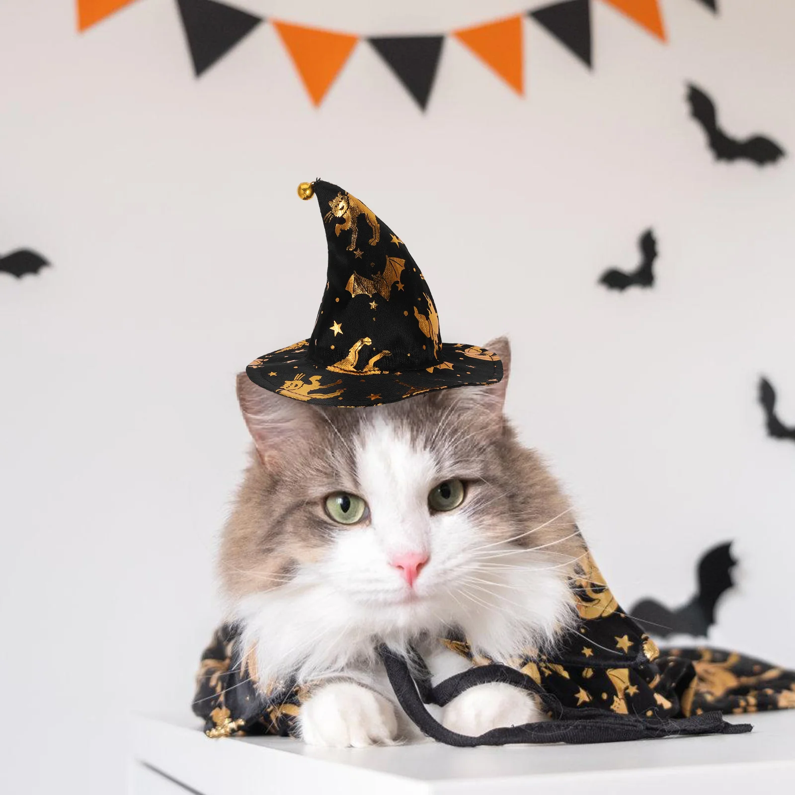 

Witch Hat Cloak for Pets Black Non woven Fabric Halloween Costume Dog Cat Festival nament Decorative Lightweight Comfortable