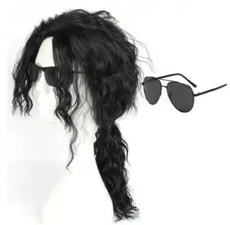 Michael Jackson Cosplay Accessories Set Sequin Long Wig Sunglasses Suspender Tie for Halloween Party view 6