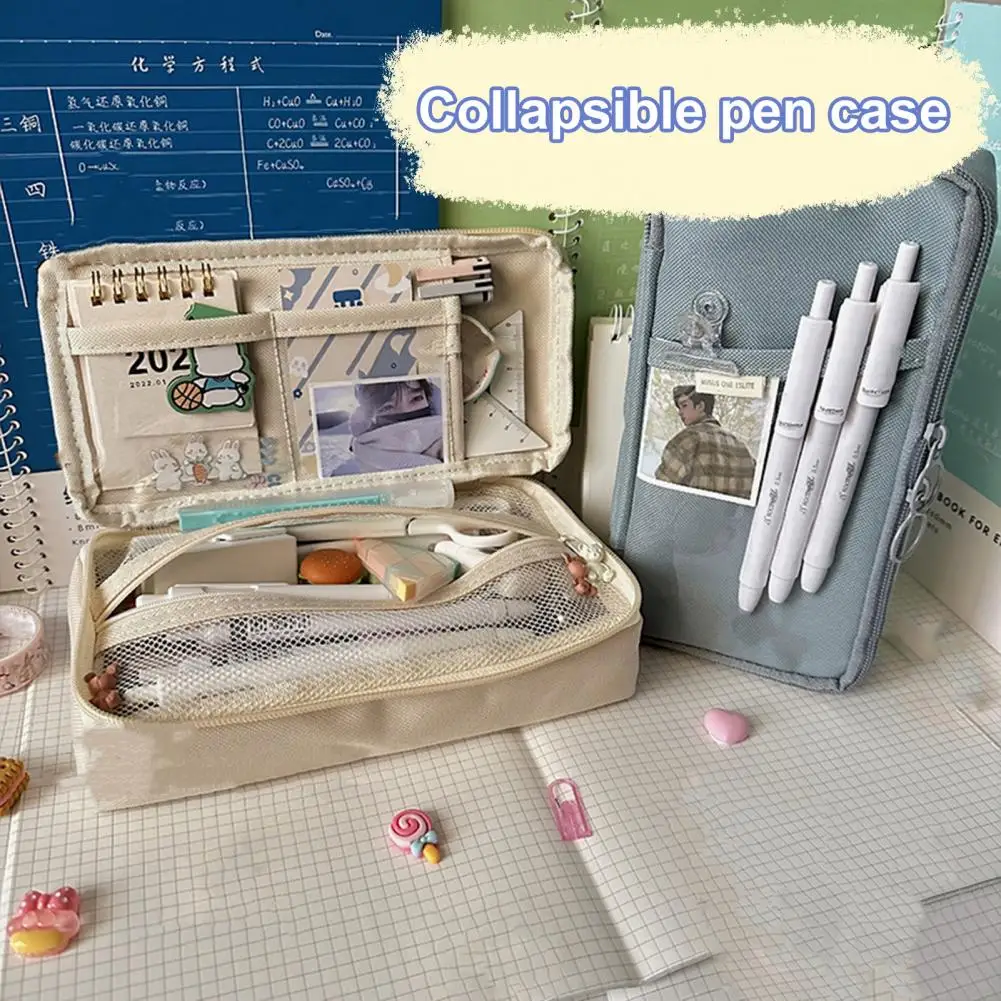 Estuche de lápices Kawaii con doble cremallera, almacenamiento multifuncional, bolsa de lápices de gran capacidad, caja de soporte, suministros escolares
