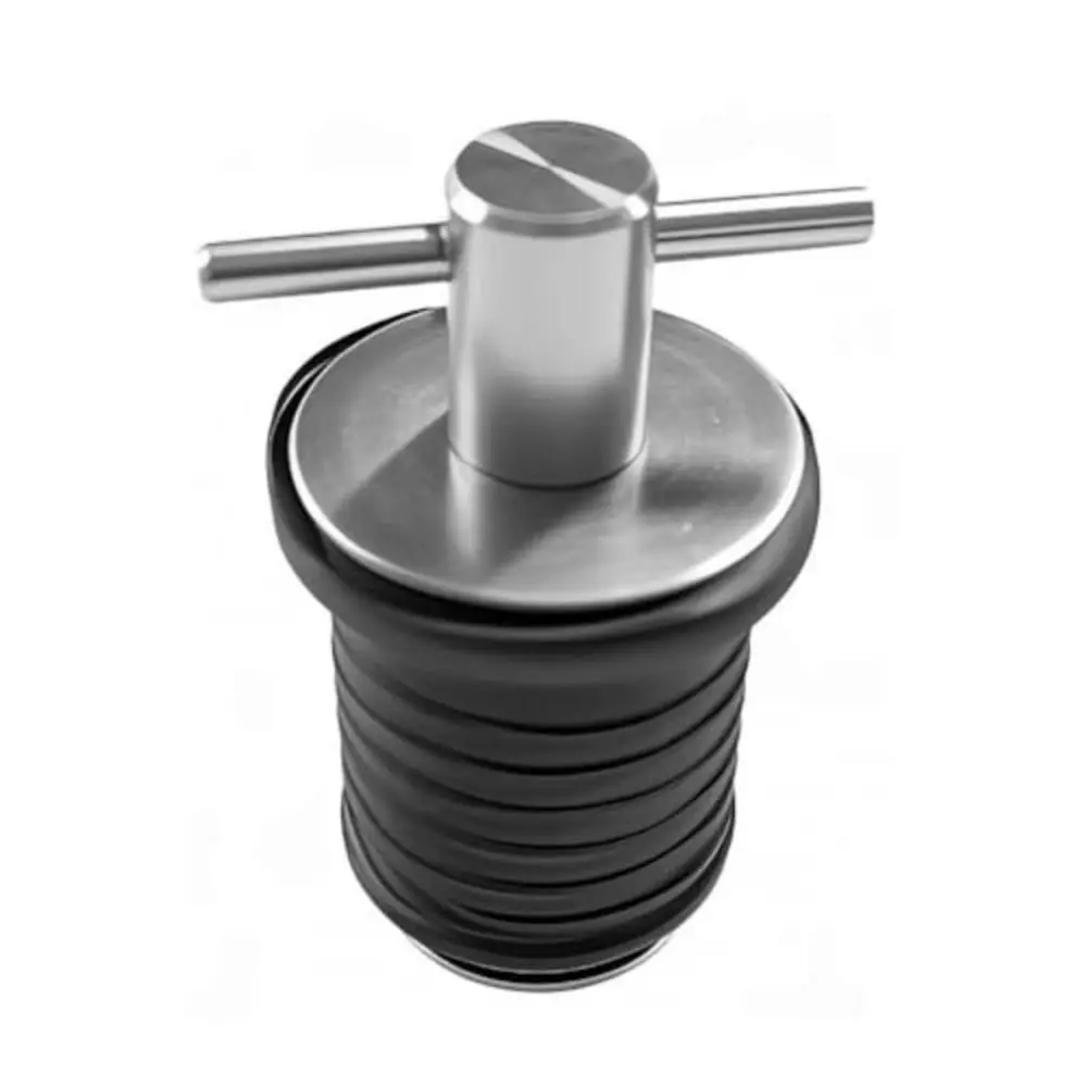 3/4Inch Boat Drain Plug T-Shape Handle Black Corrugated Rubber Plug Marine Drain Plug Silver Metal Handle Rubber Drain Plug