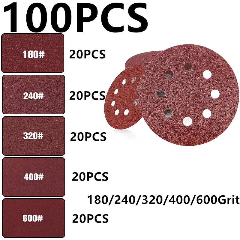 00pcs 5-Inch 8-Hole Sandpaper Discs, Round Sandpaper, Oxide, for Orbital Sanders - Durable Sandpaper for Polishing And Smoothing
