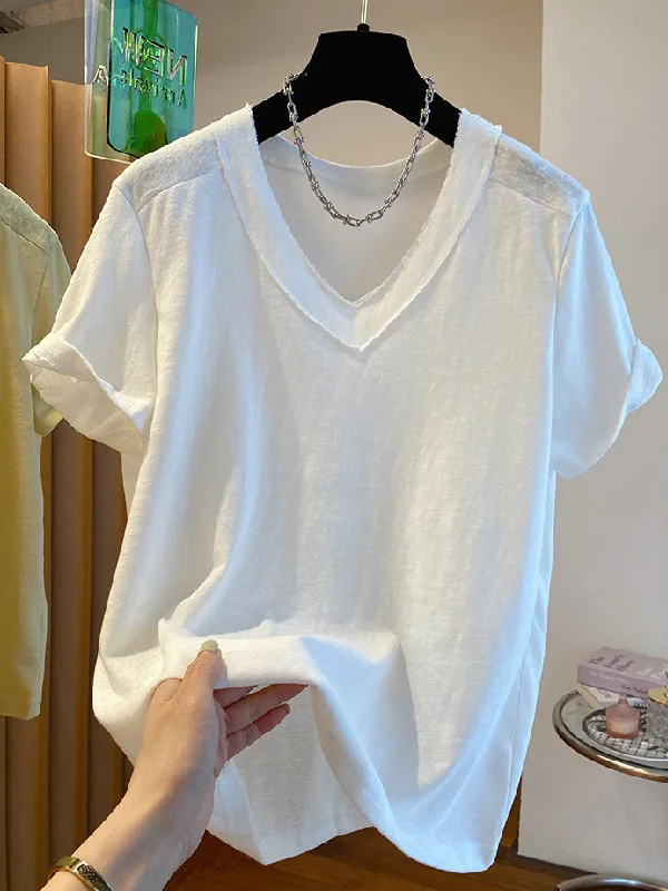 

plus Size Women's T-Shirt Casual Loose Short Sleeve Summer V-Neck Anti-Wear Design Comfortable Breathable Cotton Inner Wear