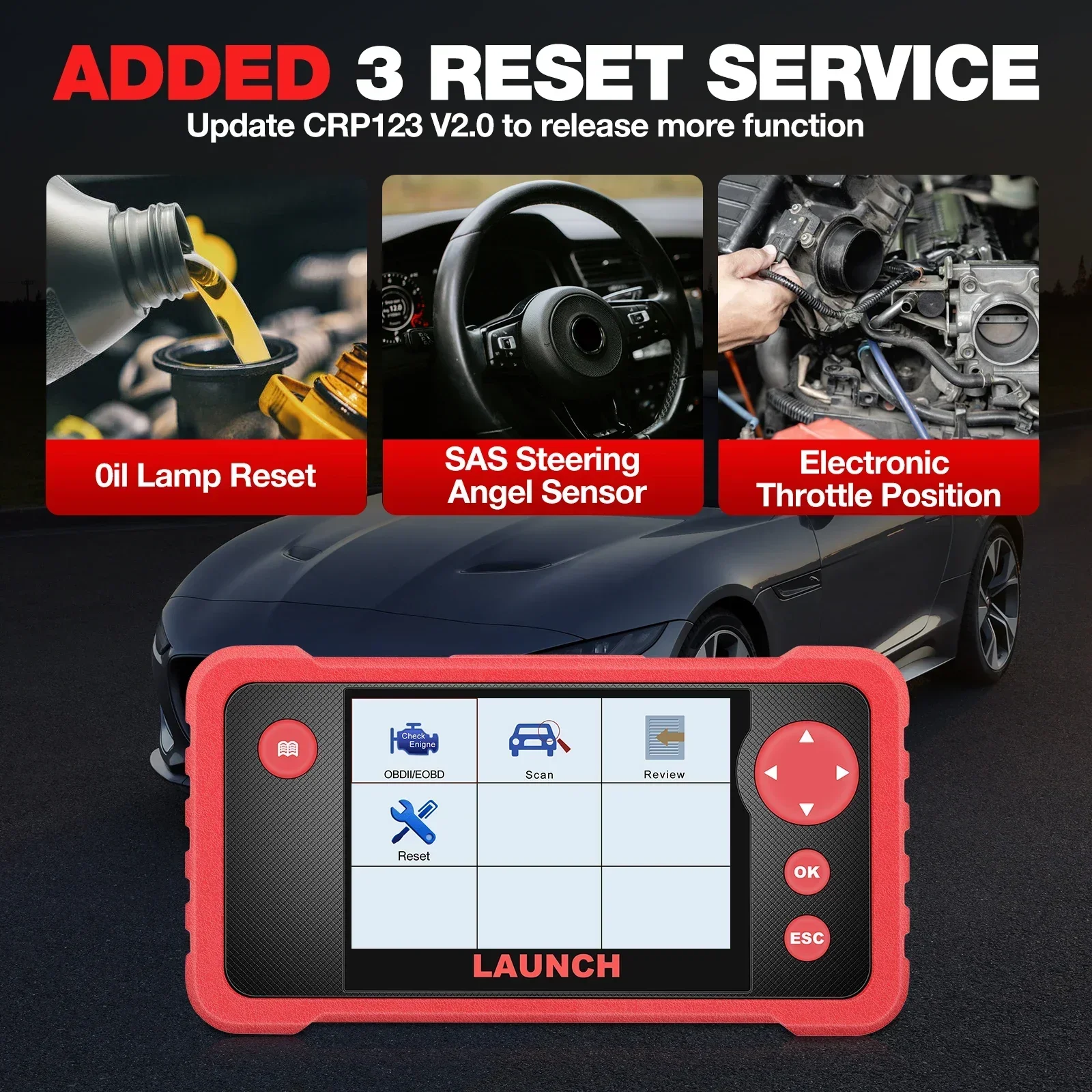 LAUNCH X431 CRP123 V2.0 / PLUS Car OBD2 Scanner ENGINE ABS SRS AT Diagnostic Tool with 3 Reset Service Free Update Online