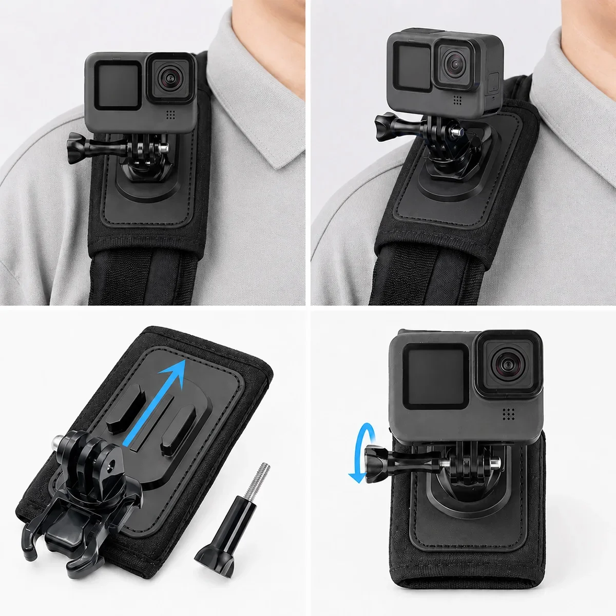 Rucksack-Halterung für GoPro POV-Tasche, Gürtelhalterung, Schultergurt-Clip-Halter für Go Pro Hero 13 12 DJI Insta360 Zubehör