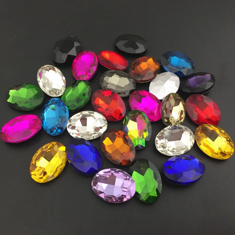 Oval Shape All Sizes Glass Rhinestones All Color Crystal Pointback Rhinestones Glue on Garment Crafts Jewelry Accessories