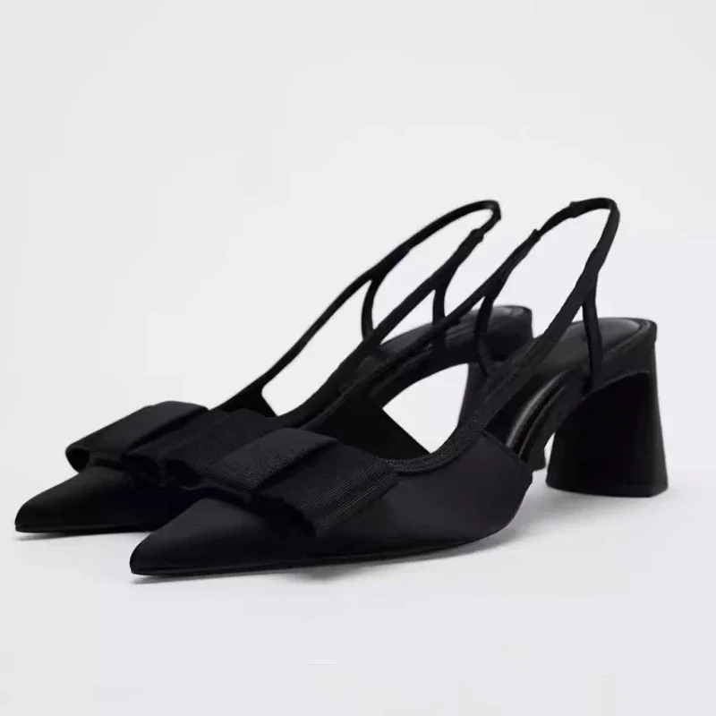 Pointed Toe Slingbacks Pumps for Ladies Elegant Closed Toe Black Bow New Spring Formal Work Party 2025 High Heeled Women Shoes