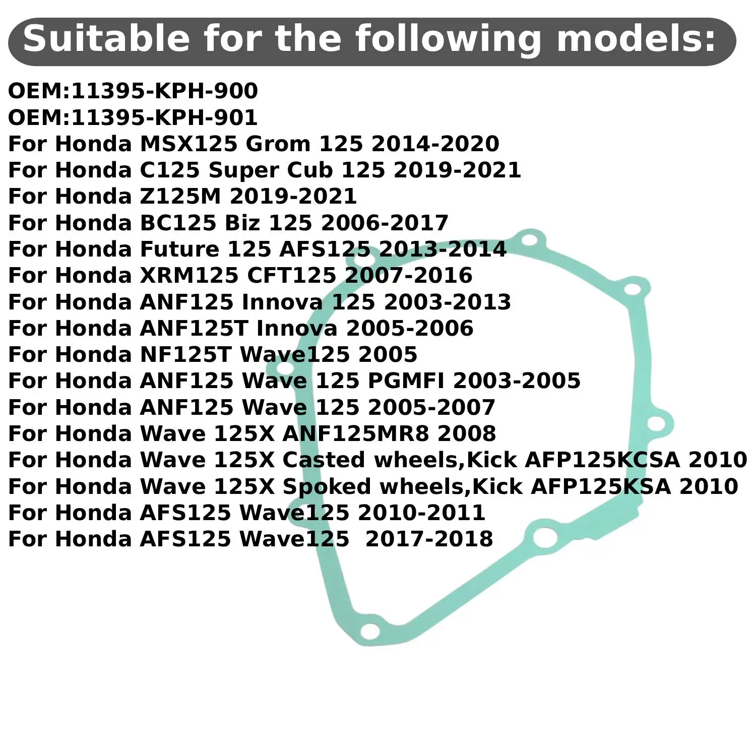 Magneto Cover Gasket 11395‑KPH‑900 11395‑KPH‑901 For For Honda MSX125 Grom C125 Z125M Biz125 XRM125 Innova Wave125 2003‑2021