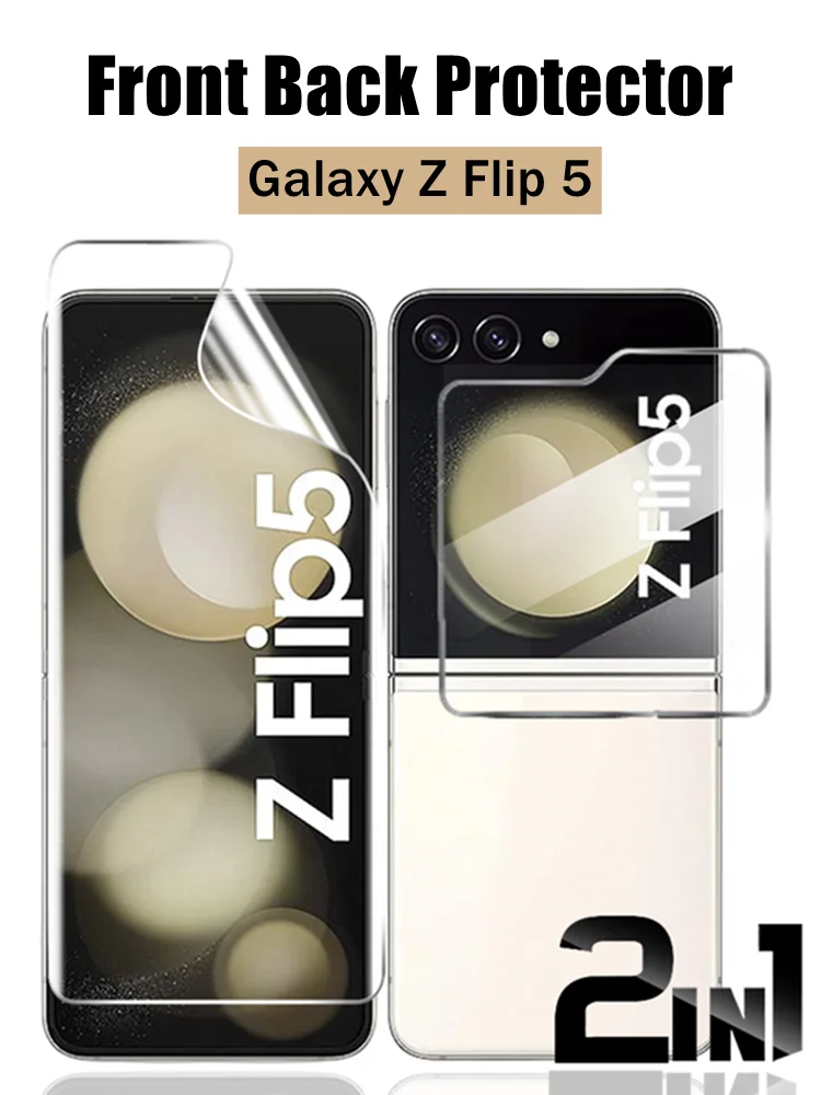 2in1 Front Back Screen Protector for Samsung Galaxy Z Flip 5 6 Hydrogel Film Protective BackTempered Glass