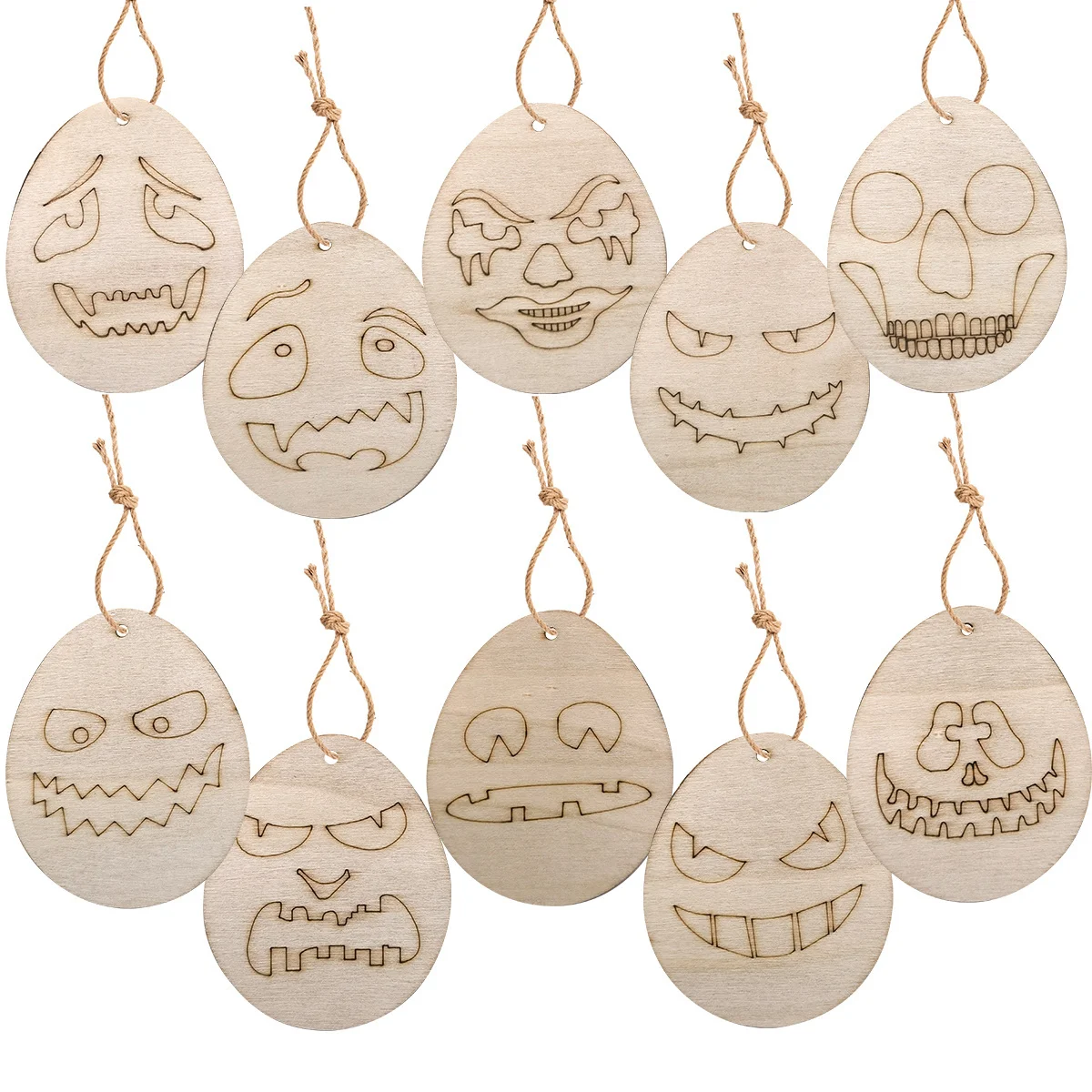 10 pezzi di legno Halloween Hanging Crafts Hallow Egg Face Ornament per la festa di Halloween decorazioni per la casa bambini regali di pittura fai