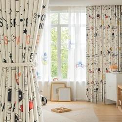 Cartoon Space Astronaut Printed Curtains American Modern Thermal Insulation Blackout Curtains for Children's Room Boys' Room
