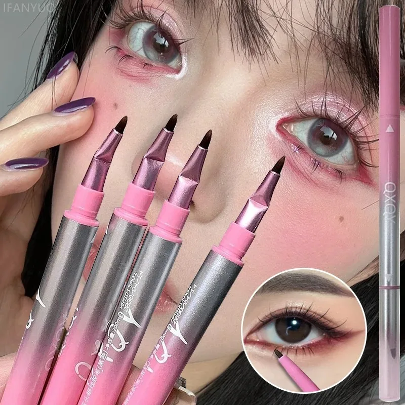 2-in-1 Punk Red Eyebrow Eyeliner GelPencil mit abgewinkelter Pinsel, wischfest, wasserfest, glatt, für Augenbrauen und liegende Seidenraupen-Augen-Make-up