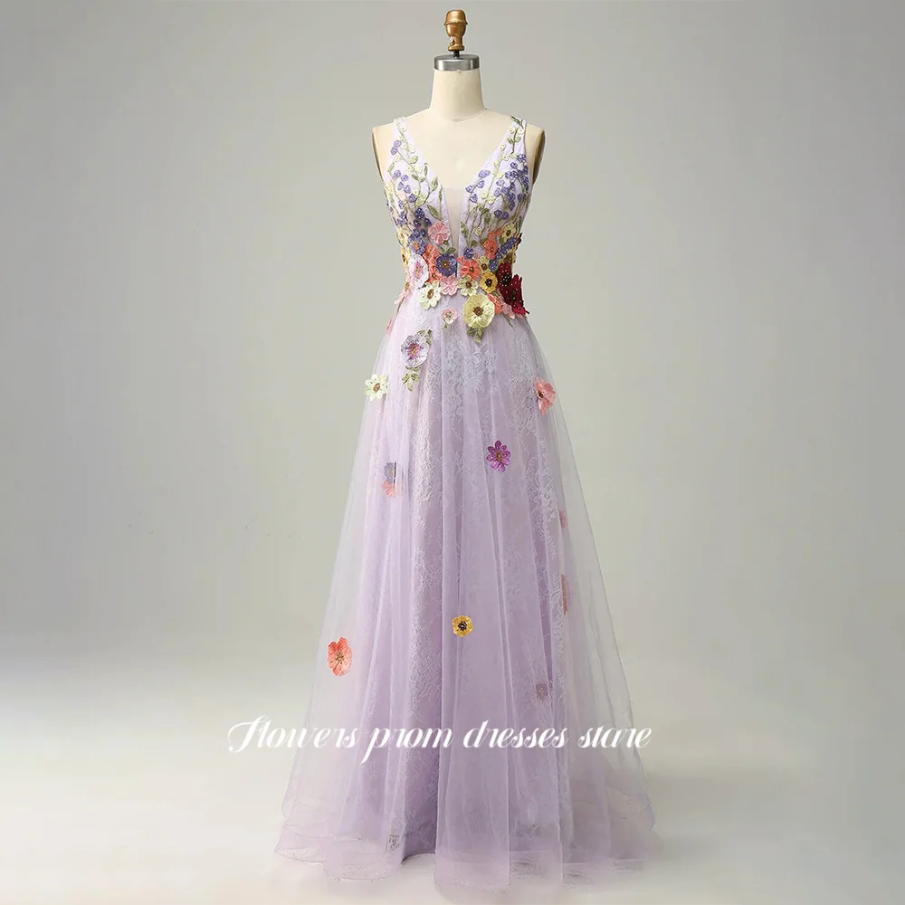 

Flowers Floral Party Dress Sexy V Neck Evening Dress Applique Princess Gowns Princess فساتين مناسبة رVestido De Novia Customized